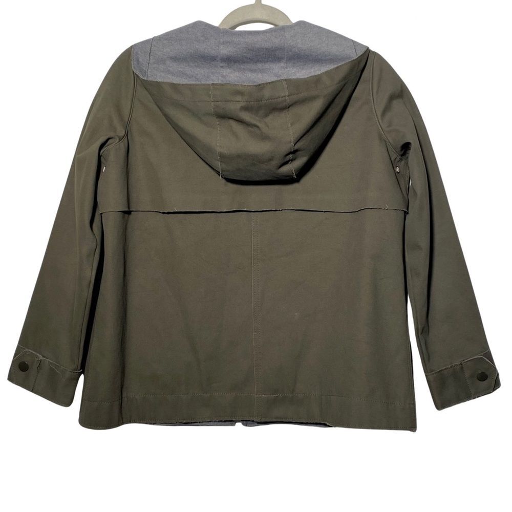 Zara Olive Green Hooded Jacket Denim Zip Utility Boxy Small - Picture 2 of 16